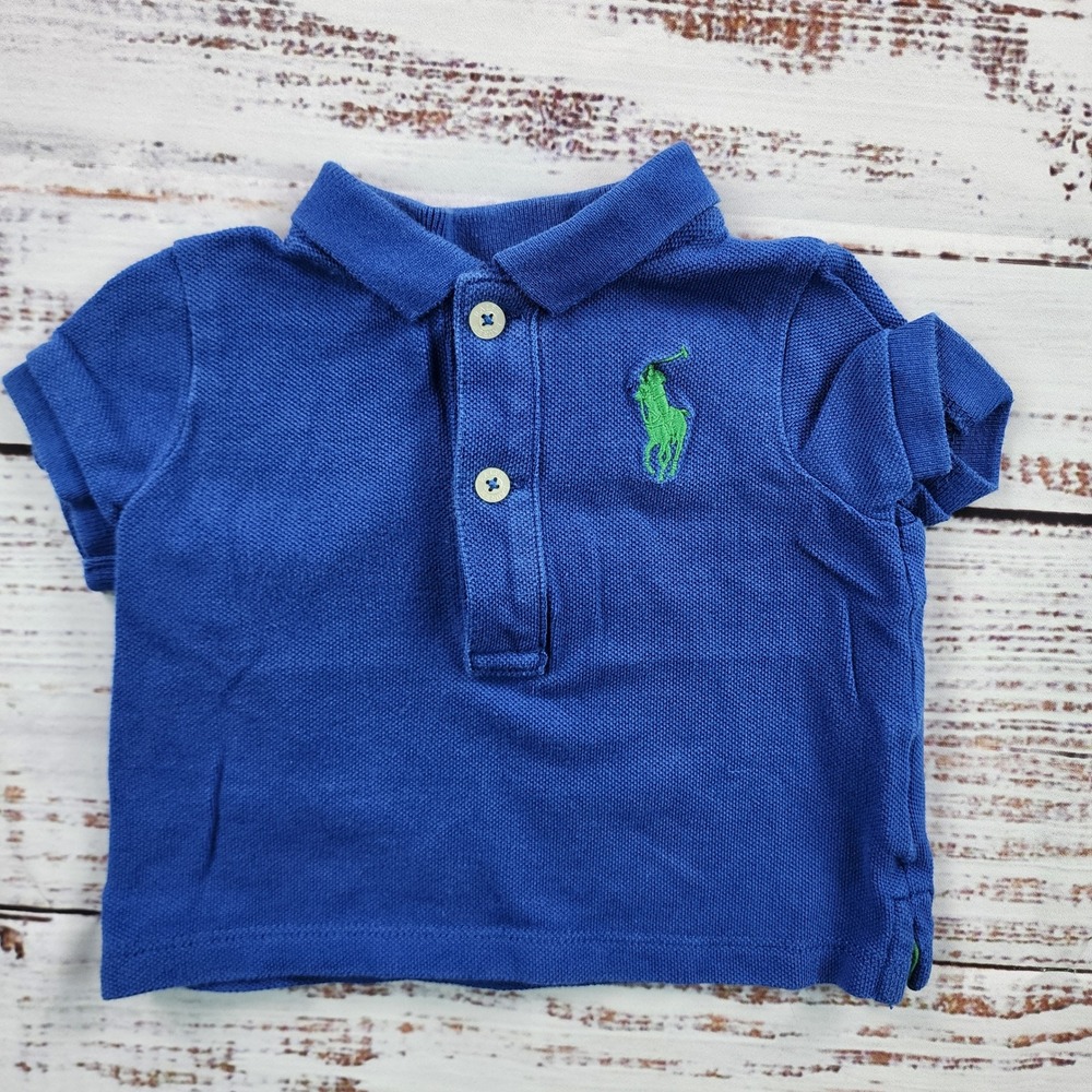 Polo Ralph Lauren Baby Boy Royal Blue Green Big Pony Mesh Polo Shirt 3M
